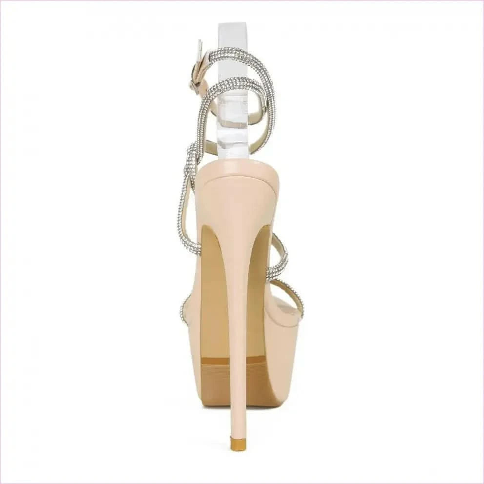 Black High-heeled Waterproof Platform Rhinestone Catwalk Sandals - Pleasures and Sins