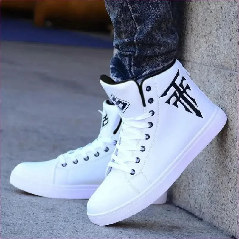 Black High-top Sneakers with White Logo for Summer Shoes Breathable - Pleasures and Sins