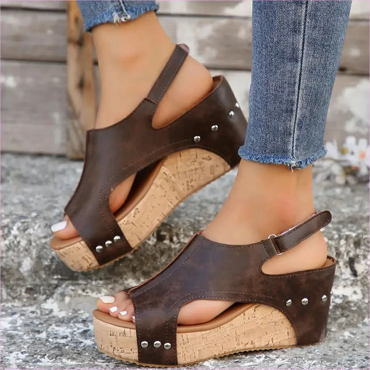 Black High Wedge Studded Sandals for Ladies Open Toe Style - Pleasures and Sins