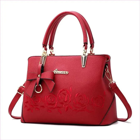Black Leather Floral Designer Shoulderbag with Gold Hardware - Pleasures and Sins