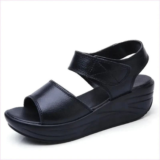 Black Leather Platform Casual Velcro Sandals for Students - Pleasures and Sins