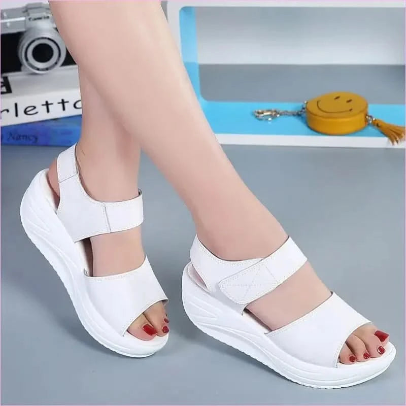 Black Leather Platform Casual Velcro Sandals for Students - Pleasures and Sins