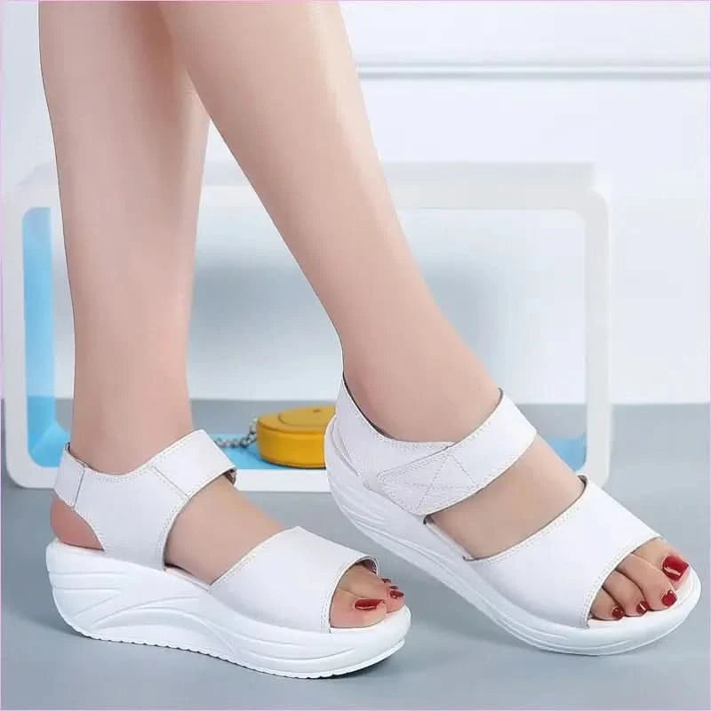 Black Leather Platform Casual Velcro Sandals for Students - Pleasures and Sins