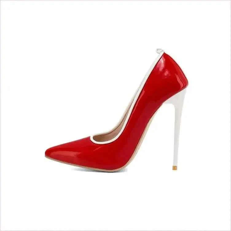 Black Patent Leather Stiletto Heel with White Pointed Toe - Pleasures and Sins