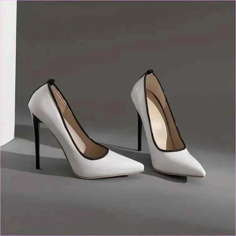 Black Patent Leather Stiletto Heel with White Pointed Toe - Pleasures and Sins