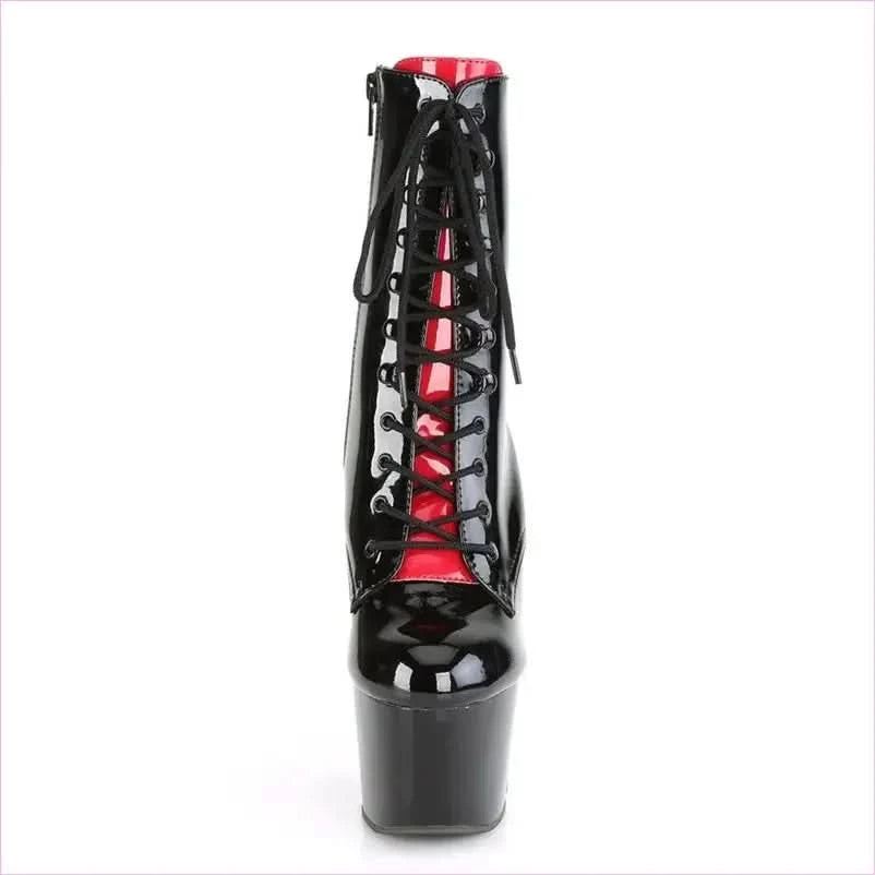 Black Patent Platform Heel Lace-up Boots in Red and Black - Pleasures and Sins