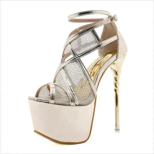 Black Peep Toe Twisted Strappy High Stiletto Platform Sandals - Pleasures and Sins