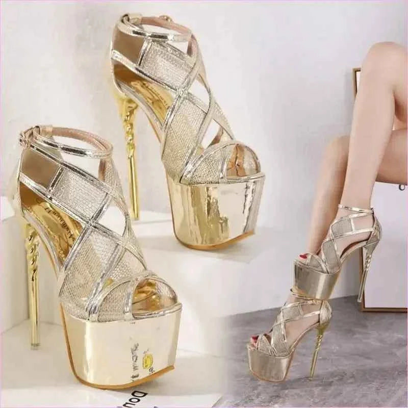 Black Peep Toe Twisted Strappy High Stiletto Platform Sandals - Pleasures and Sins
