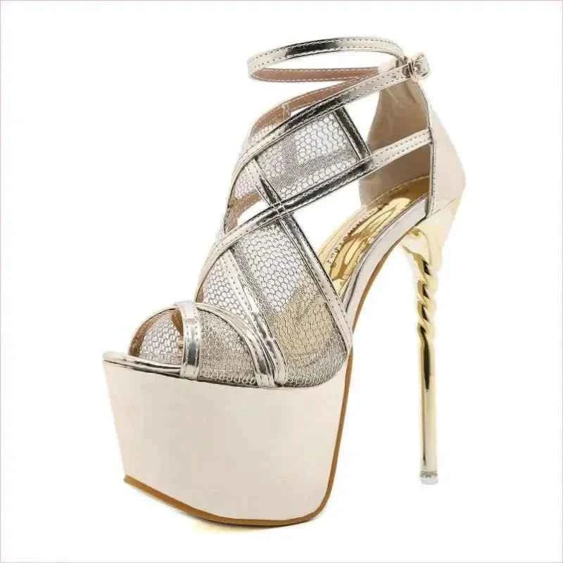 Black Peep Toe Twisted Strappy High Stiletto Platform Sandals - Pleasures and Sins