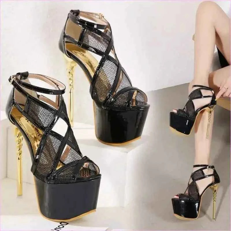 Black Peep Toe Twisted Strappy High Stiletto Platform Sandals - Pleasures and Sins
