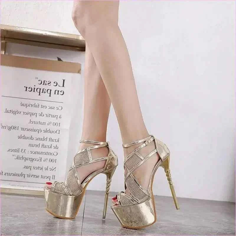 Black Peep Toe Twisted Strappy High Stiletto Platform Sandals - Pleasures and Sins