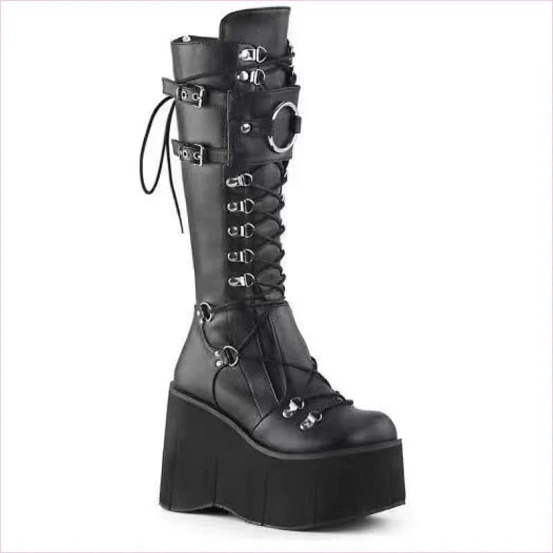 Black Punk Buckle Boots with Round Toe for Gothic Steampunk Style - Pleasures and Sins