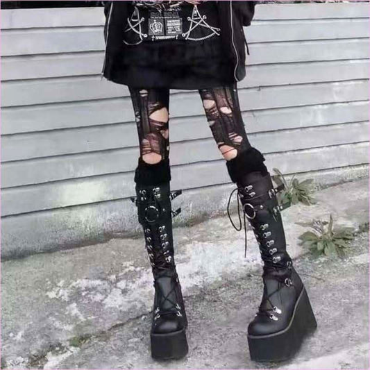 Black Punk Buckle Boots with Round Toe for Gothic Steampunk Style - Pleasures and Sins