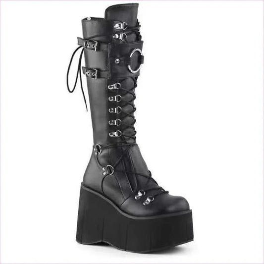 Black Punk Buckle Boots with Round Toe for Gothic Steampunk Style - Pleasures and Sins