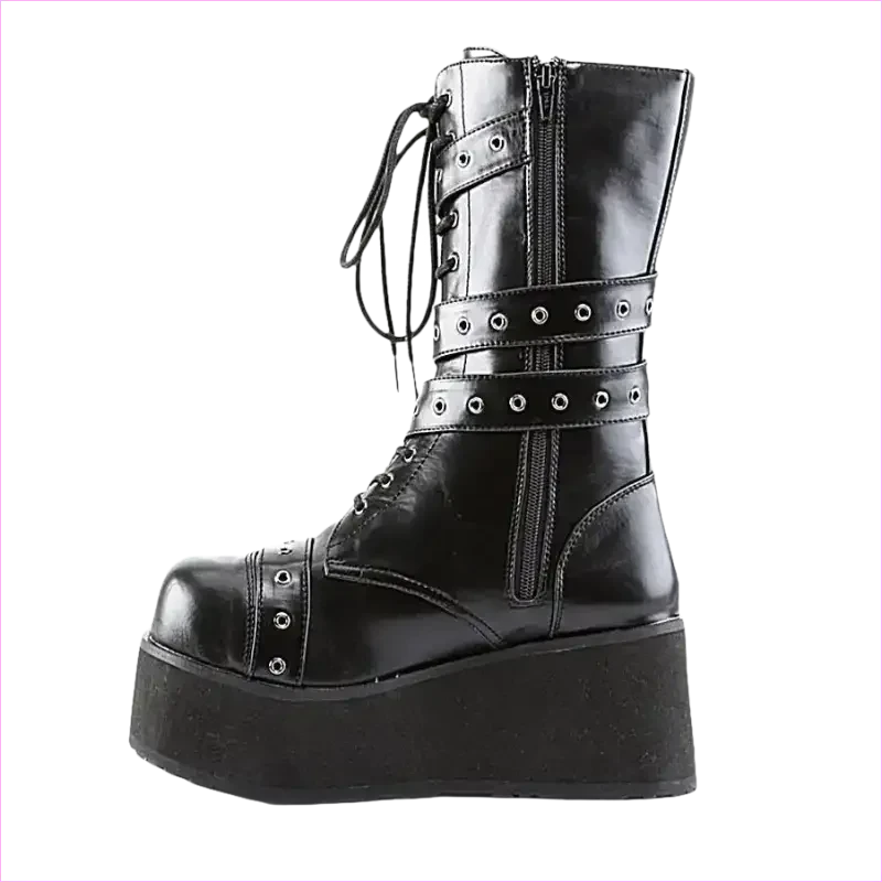Black Punk Platform High Wedge Lace Up Steampunk Boots - Pleasures and Sins