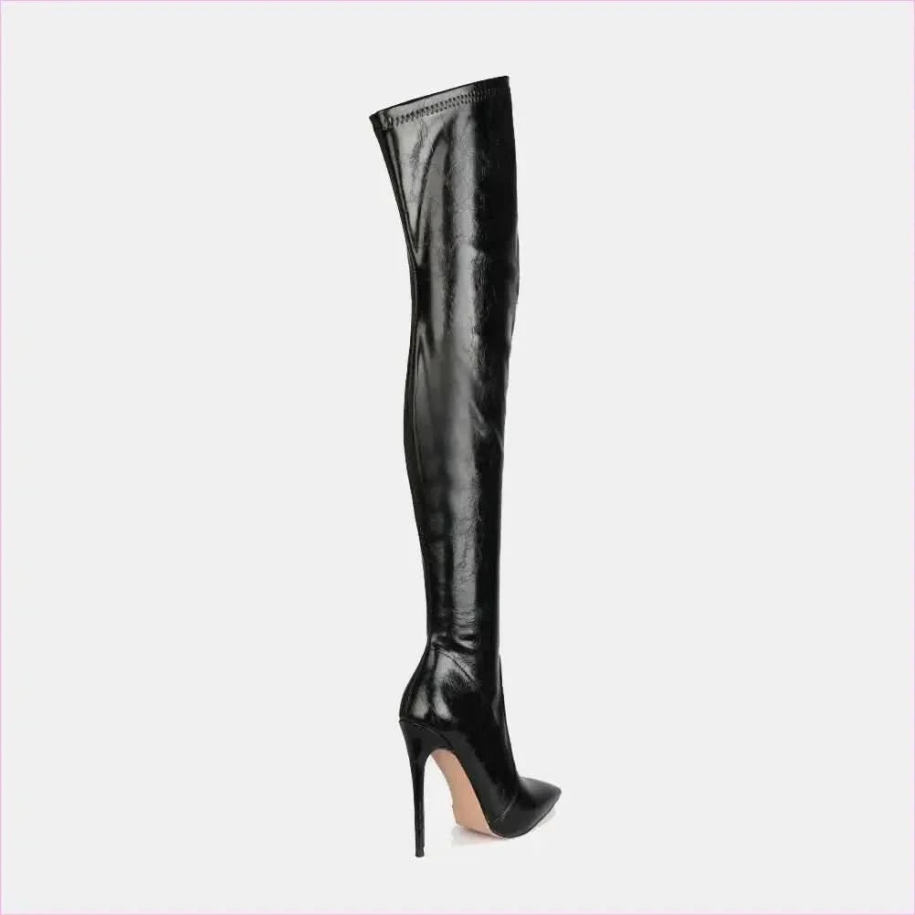 Black Sexy High Heel Thigh Length Pointed Toe Boots - Pleasures and Sins