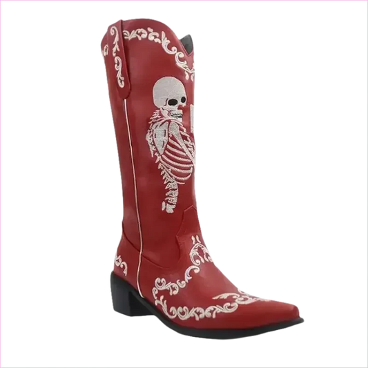 Black Skull Embroidered High Heel Cowgirl Boots for a Bold Look - Pleasures and Sins