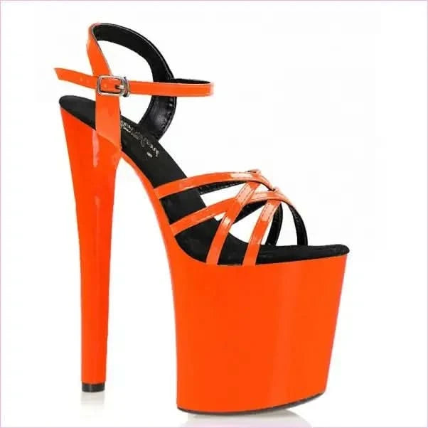 Black Strappy Platform Sandals with 20cm High Heel for Unisex Parties - Pleasures and Sins
