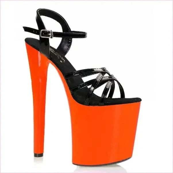 Black Strappy Platform Sandals with 20cm High Heel for Unisex Parties - Pleasures and Sins