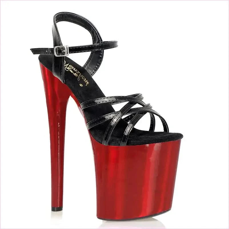 Black Strappy Platform Sandals with 20cm High Heel for Unisex Parties - Pleasures and Sins