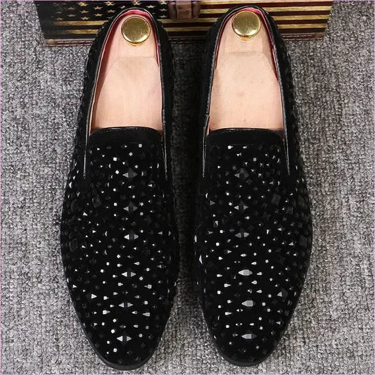 Black Suede Mens Studded Slip on Smart Loafer Style Shoe - Pleasures and Sins