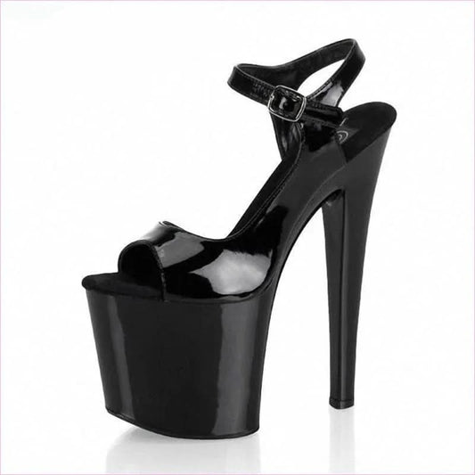 Black Super High Heel Open Toe Platform Sandals with Ankle Strap - Pleasures and Sins