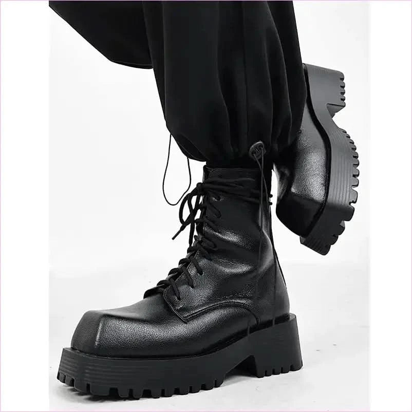 Black Thick Sole Martin Boots for Men in Leather Style - Pleasures and Sins