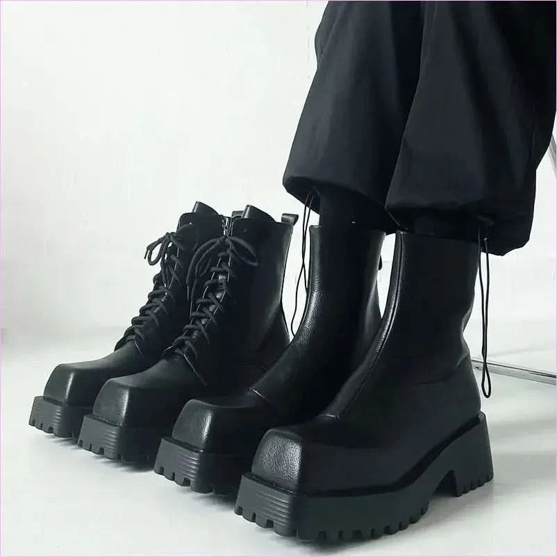 Black Thick Sole Martin Boots for Men in Leather Style - Pleasures and Sins