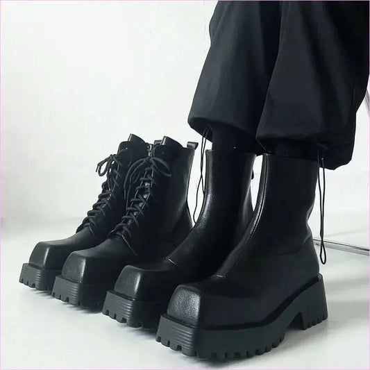 Black Thick Sole Martin Boots for Men in Leather Style - Pleasures and Sins