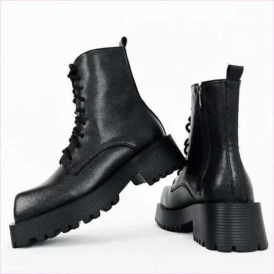 Black Thick Sole Martin Boots for Men in Leather Style - Pleasures and Sins