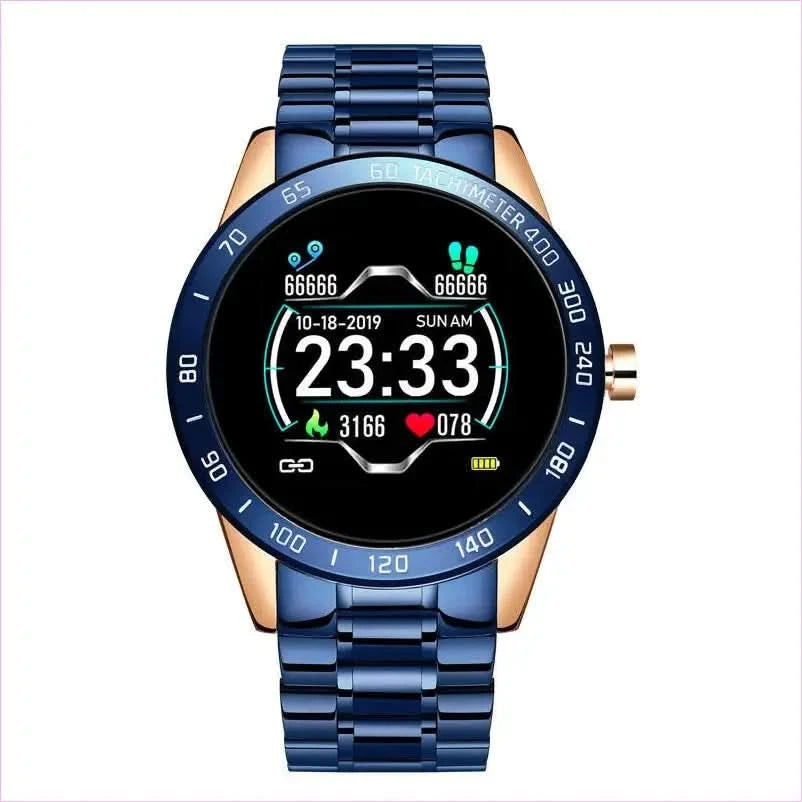 Blue and Gold Smart Watch for Heart Rate Steps and Blood Pressure Detection - Pleasures and Sins