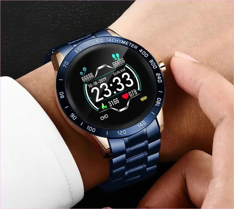 Blue and Gold Smart Watch for Heart Rate Steps and Blood Pressure Detection - Pleasures and Sins