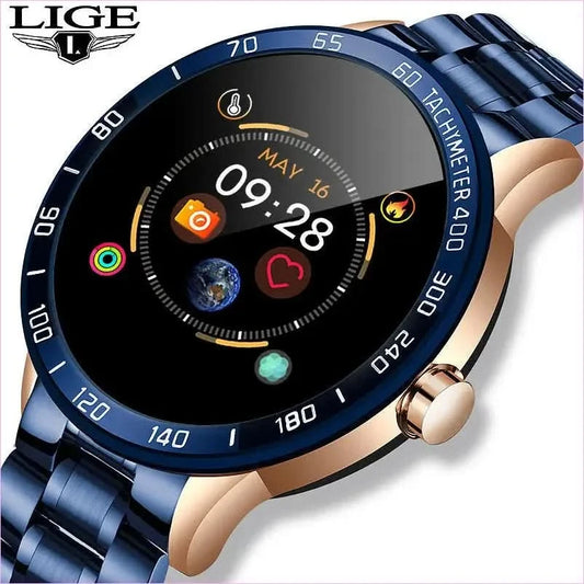 Blue and Gold Smart Watch for Heart Rate Steps and Blood Pressure Detection - Pleasures and Sins