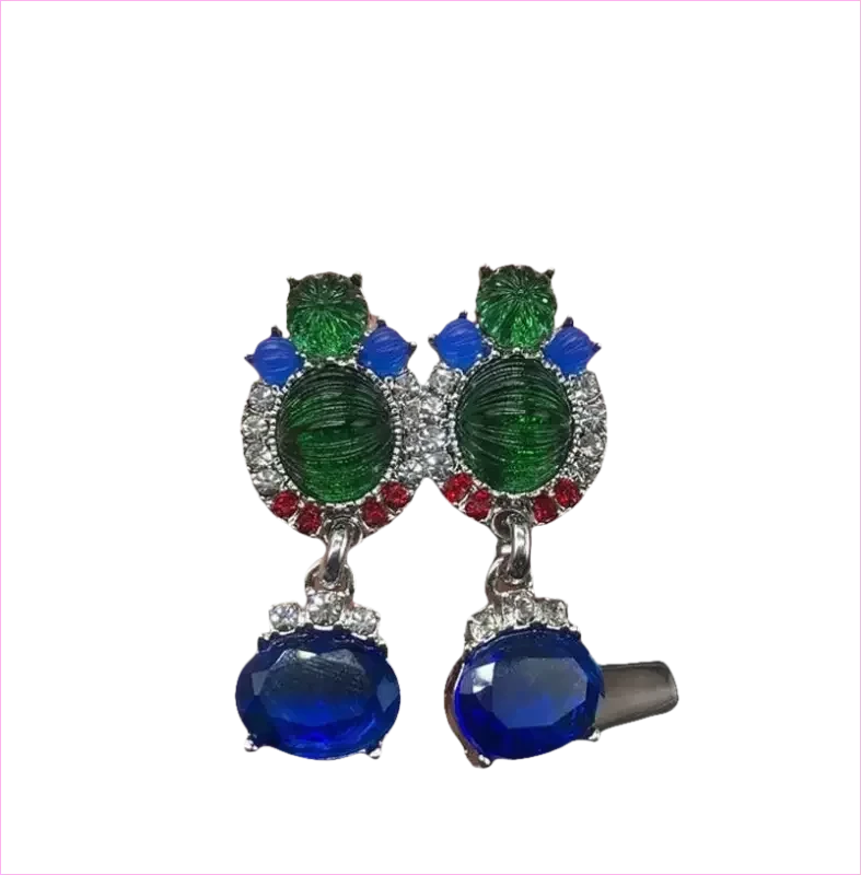 Blue Rhinestone Necklace and Earrings Set with Gemstone Accents - Pleasures and Sins