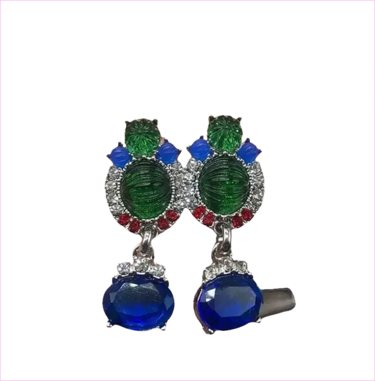 Blue Rhinestone Necklace and Earrings Set with Gemstone Accents - Pleasures and Sins