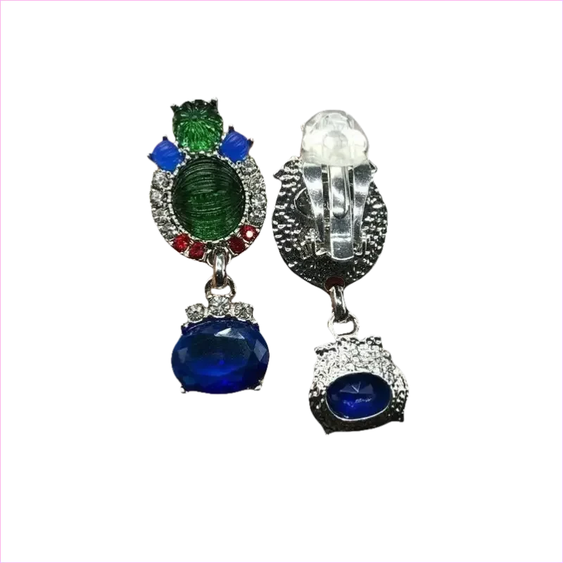 Blue Rhinestone Necklace and Earrings Set with Gemstone Accents - Pleasures and Sins