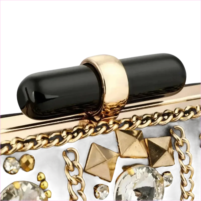 Bohemia Style Rhinestone Cocktail Clutch in Black Satin - Pleasures and Sins