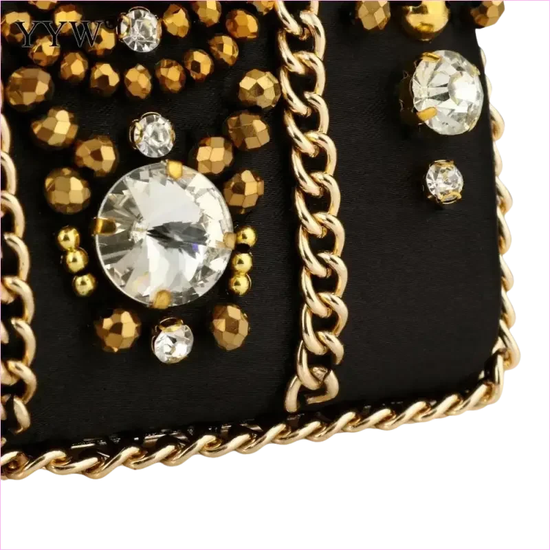 Bohemia Style Rhinestone Cocktail Clutch in Black Satin - Pleasures and Sins
