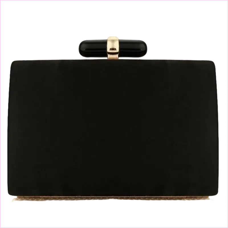 Bohemia Style Rhinestone Cocktail Clutch in Black Satin - Pleasures and Sins