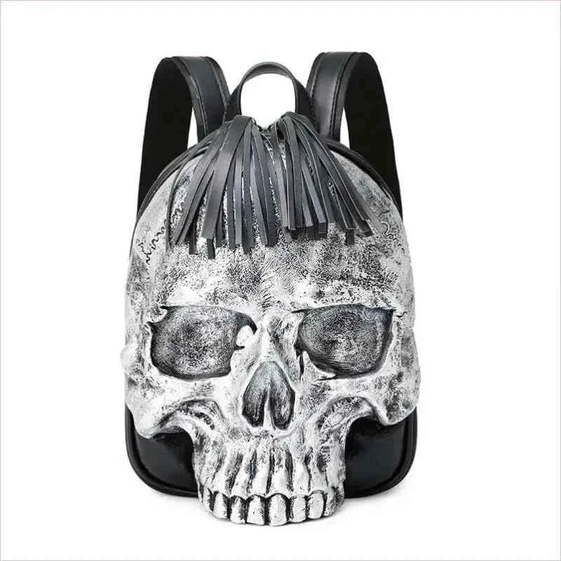 Bold Embossed Three-dimensional Skull Punk Backpack with Fringe - Pleasures and Sins