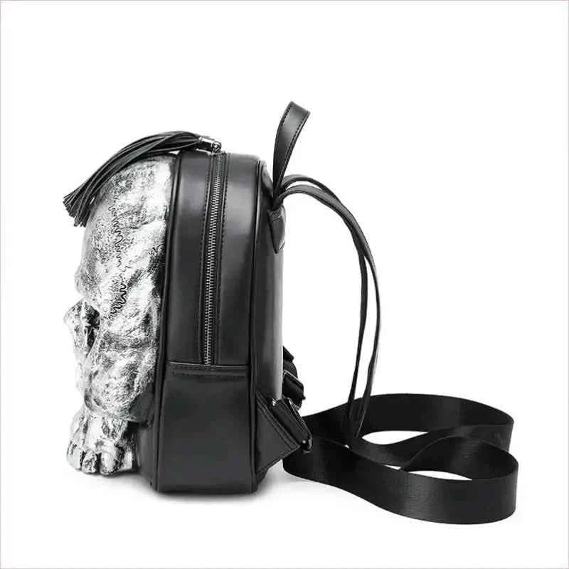 Bold Embossed Three-dimensional Skull Punk Backpack with Fringe - Pleasures and Sins