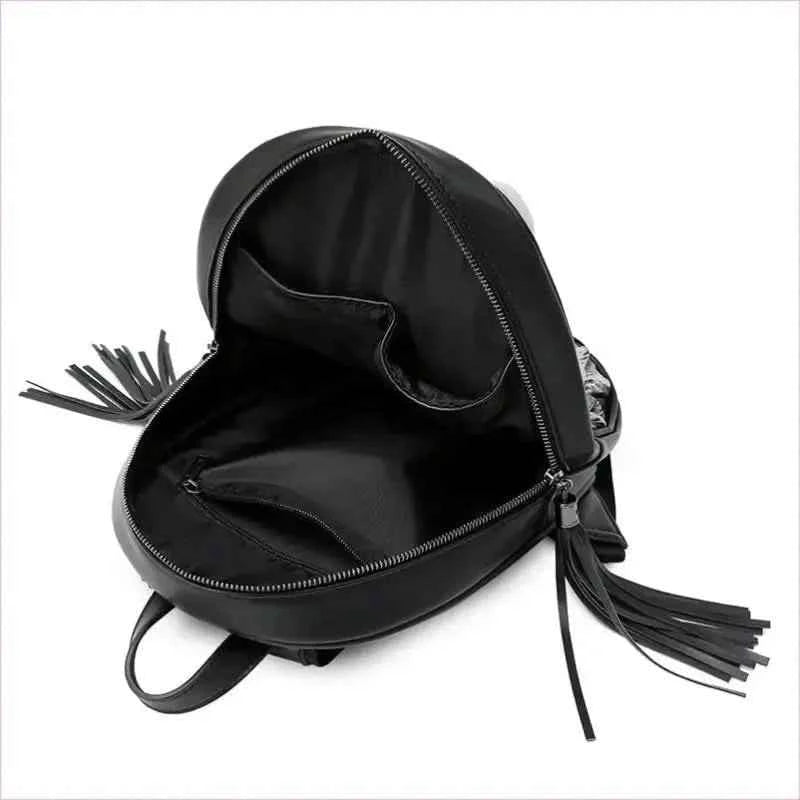 Bold Embossed Three-dimensional Skull Punk Backpack with Fringe - Pleasures and Sins