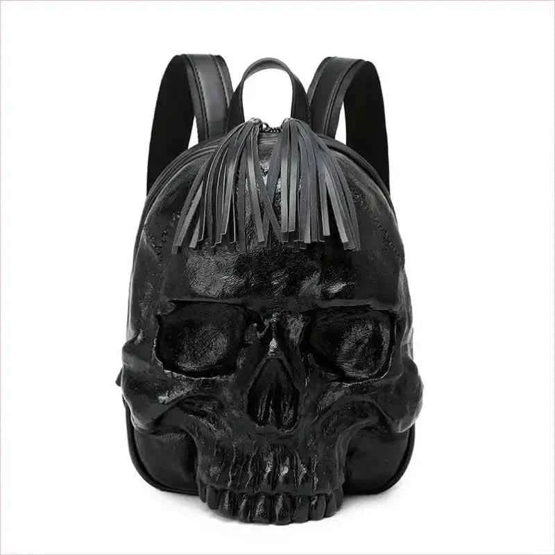 Bold Embossed Three-dimensional Skull Punk Backpack with Fringe - Pleasures and Sins