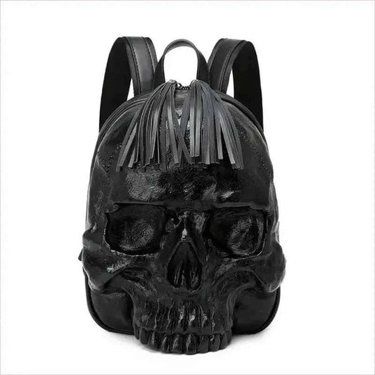 Bold Embossed Three-dimensional Skull Punk Backpack with Fringe - Pleasures and Sins
