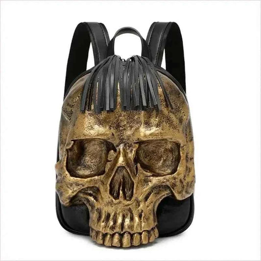 Bold Embossed Three-dimensional Skull Punk Backpack with Fringe - Pleasures and Sins