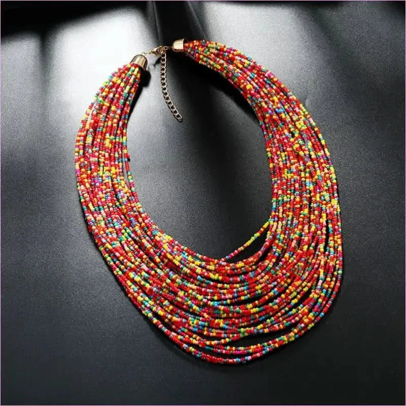 Bold Exaggerated Multi-layer Short Bohemian Women's Beaded Necklace - Pleasures and Sins