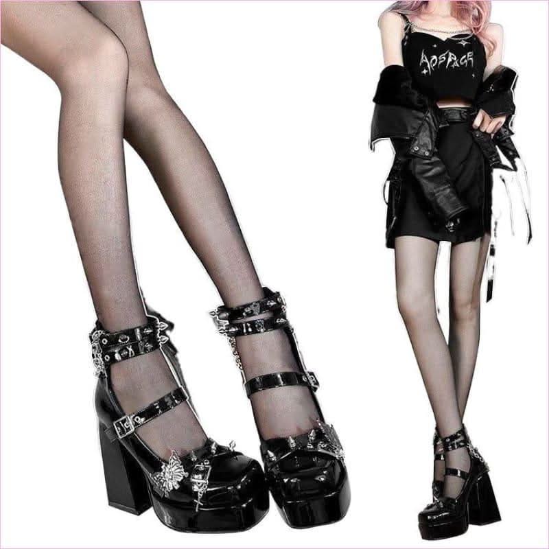 Bold Platform Shoes with Butterfly Design and Punk High Heel Style - Pleasures and Sins