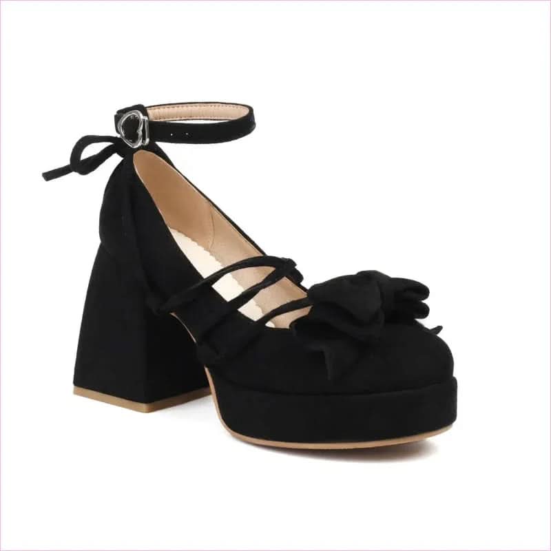 Bow Fronted Suede Platform Lolita Mary Jane Shoes for Elegant Style - Pleasures and Sins