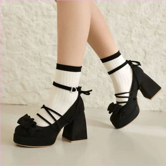 Bow Fronted Suede Platform Lolita Mary Jane Shoes for Elegant Style - Pleasures and Sins