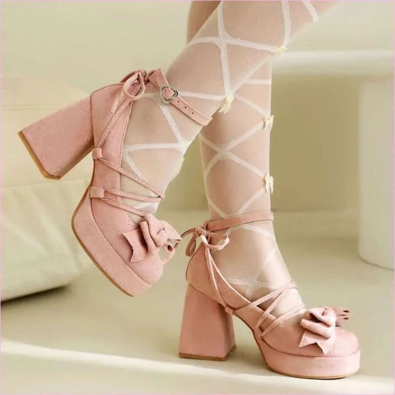 Bow Fronted Suede Platform Lolita Mary Jane Shoes for Elegant Style - Pleasures and Sins